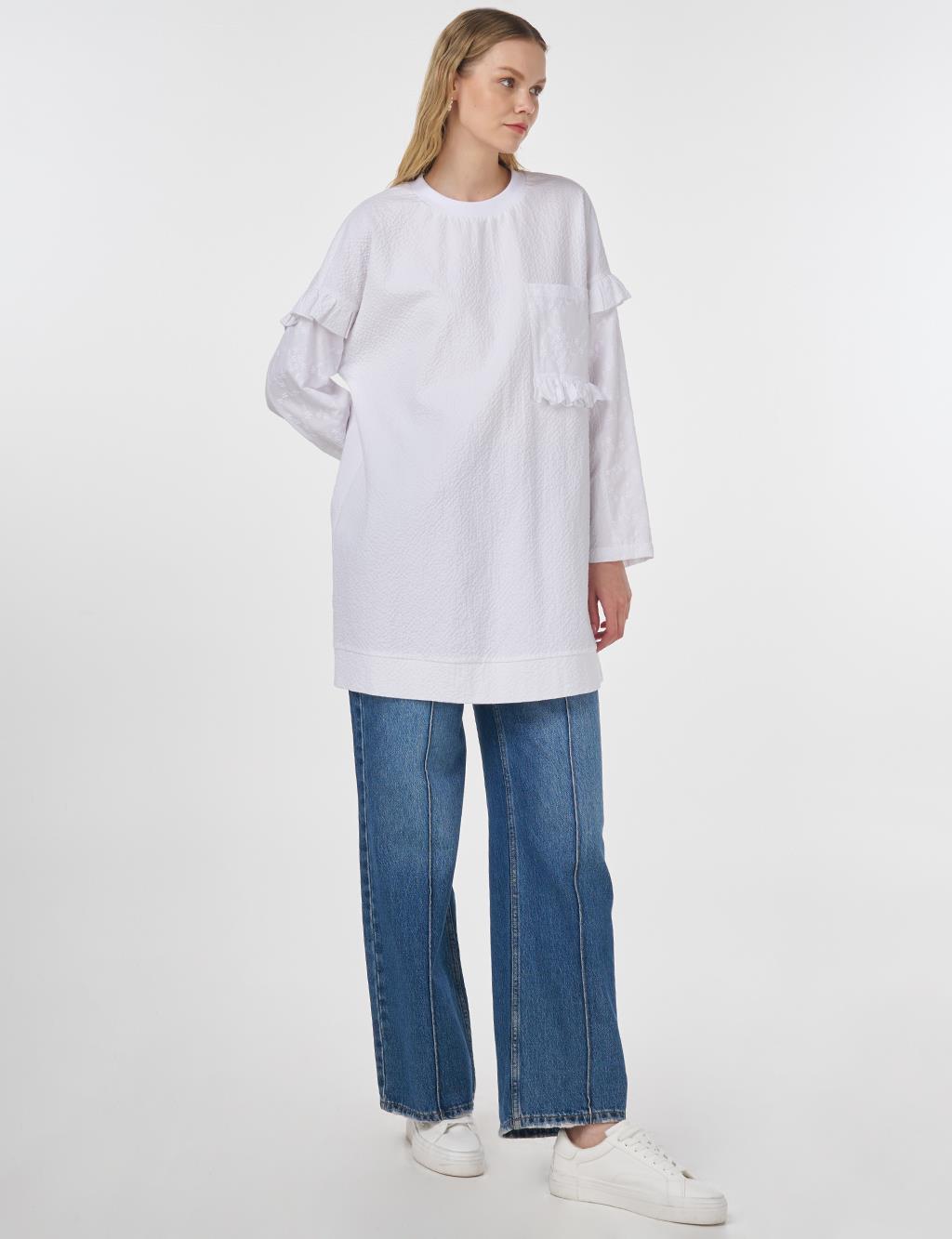 Ruffled Crinkled Sweatshirt Optical White