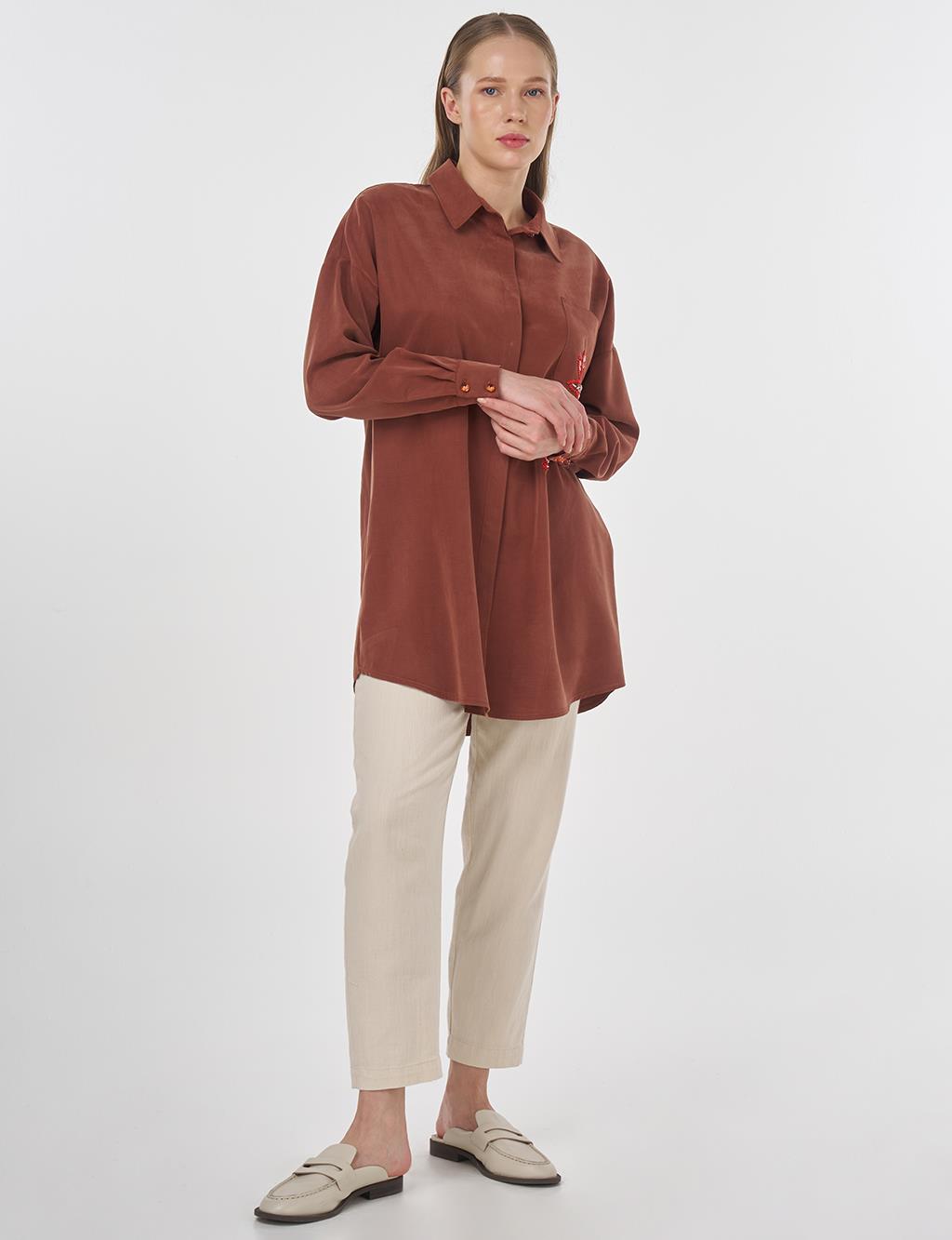 Embroidered Modal Tunic Brown 