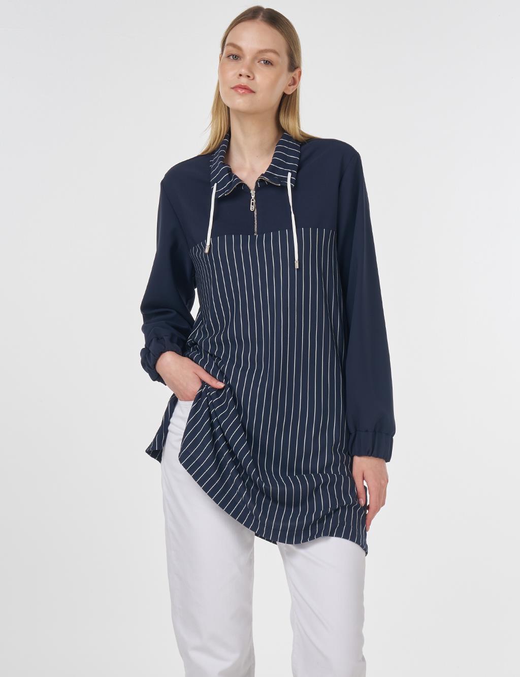 Striped Rayon Sweatshirt Dark Navy