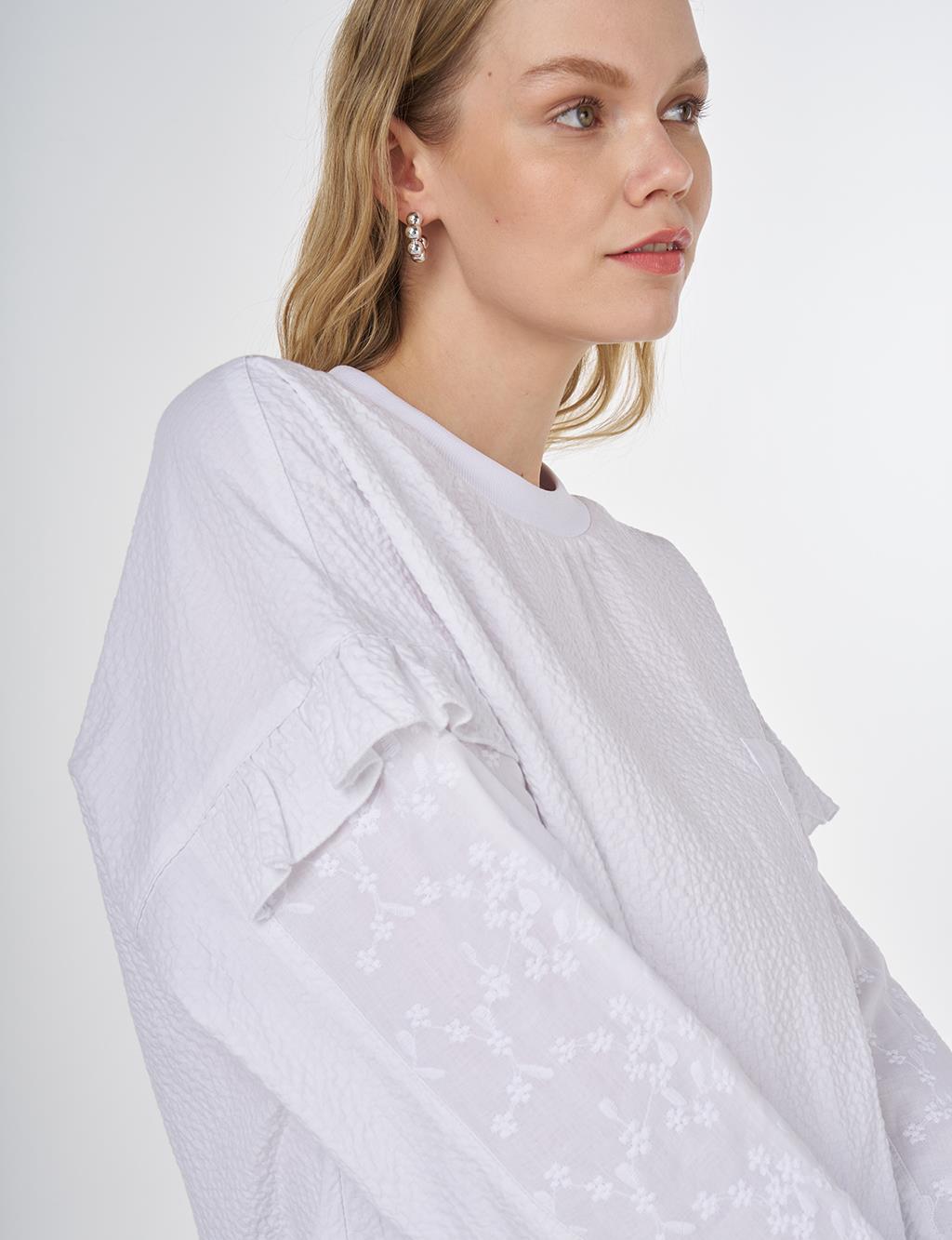 Ruffled Crinkled Sweatshirt Optical White