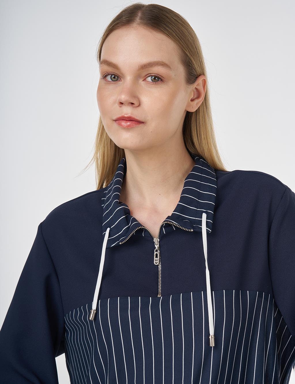 Striped Rayon Sweatshirt Dark Navy