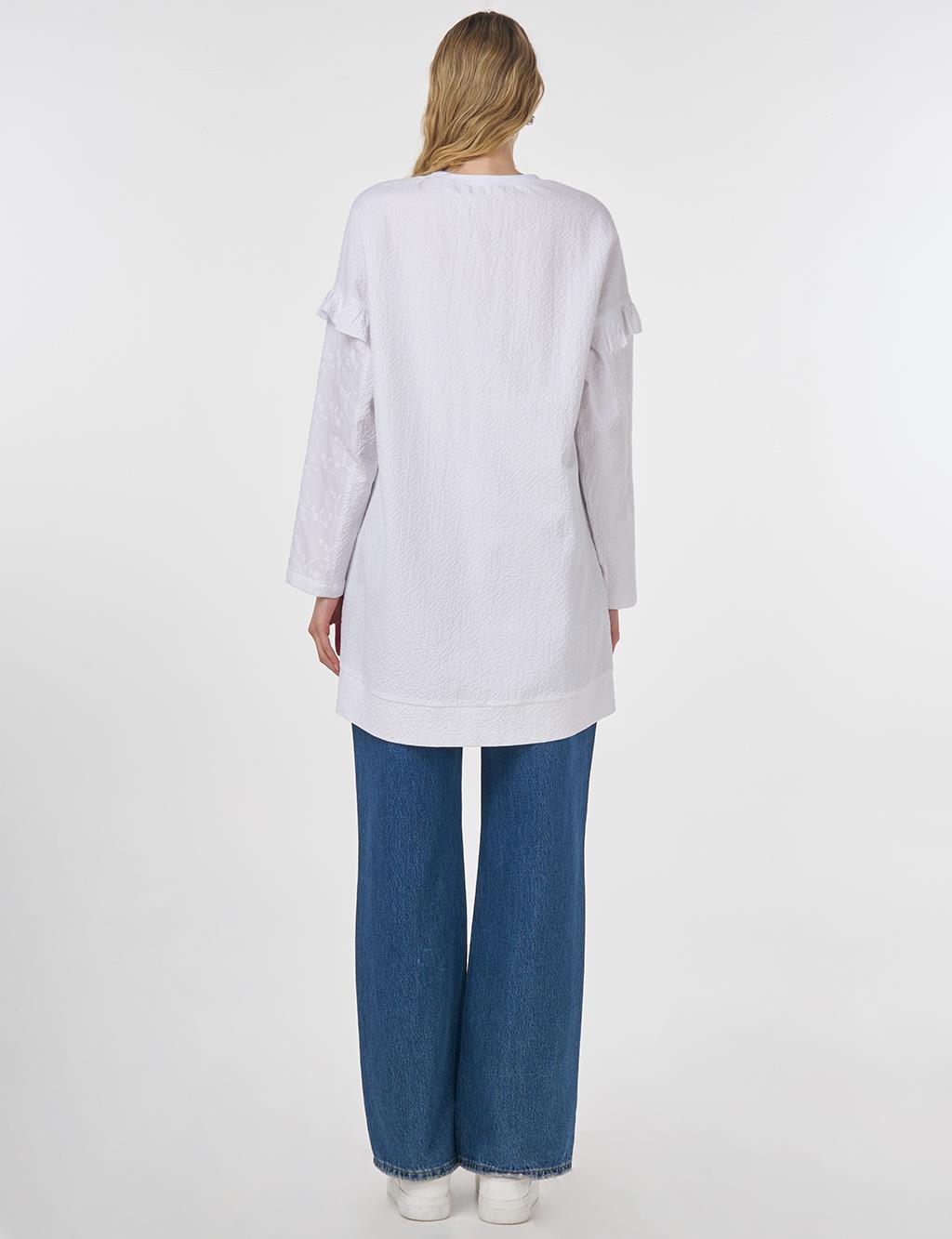 Ruffled Crinkled Sweatshirt Optical White
