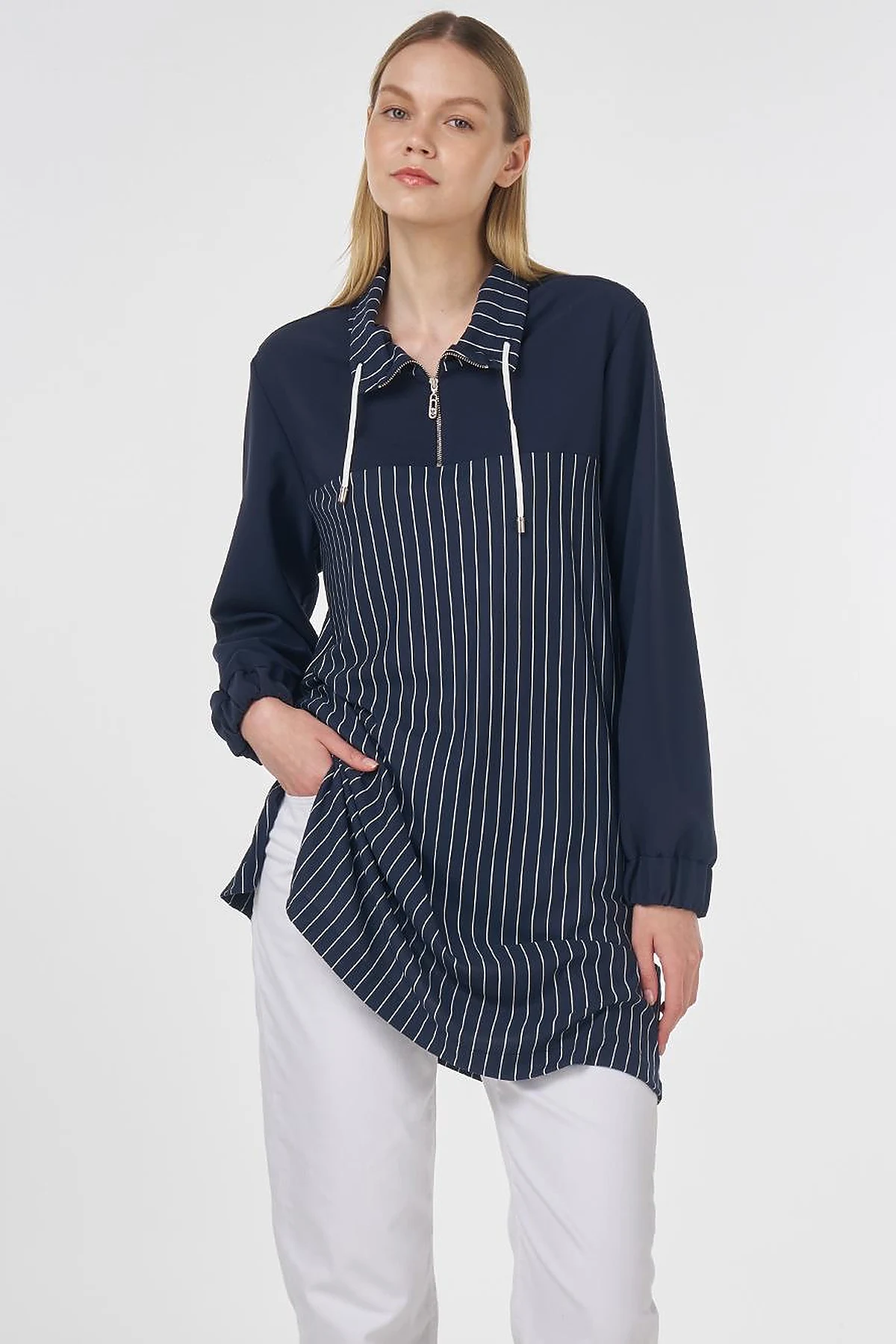 Striped Rayon Sweatshirt Dark Navy