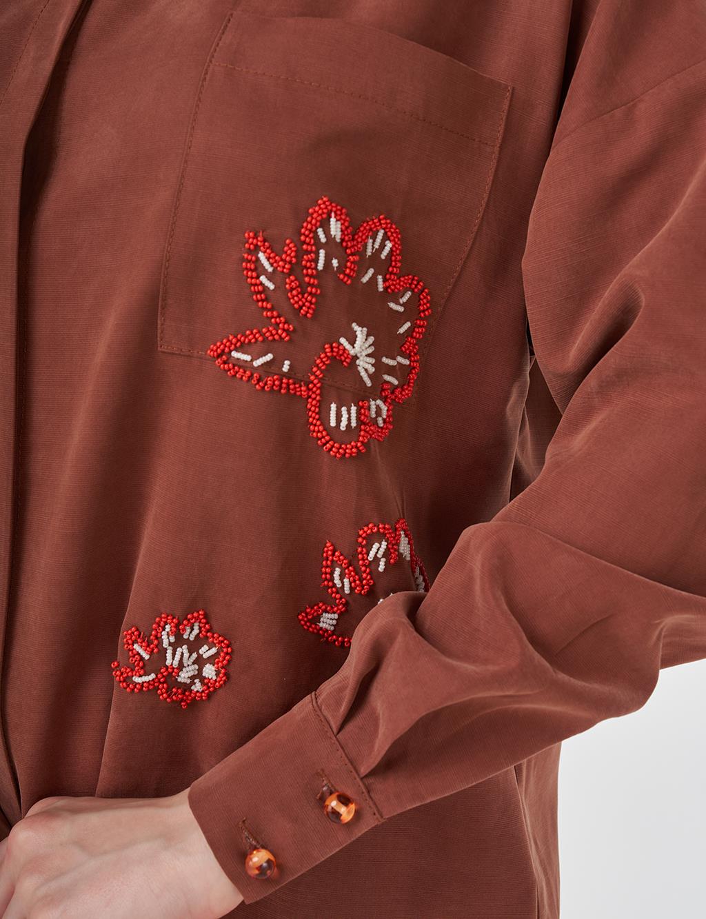 Embroidered Modal Tunic Brown 