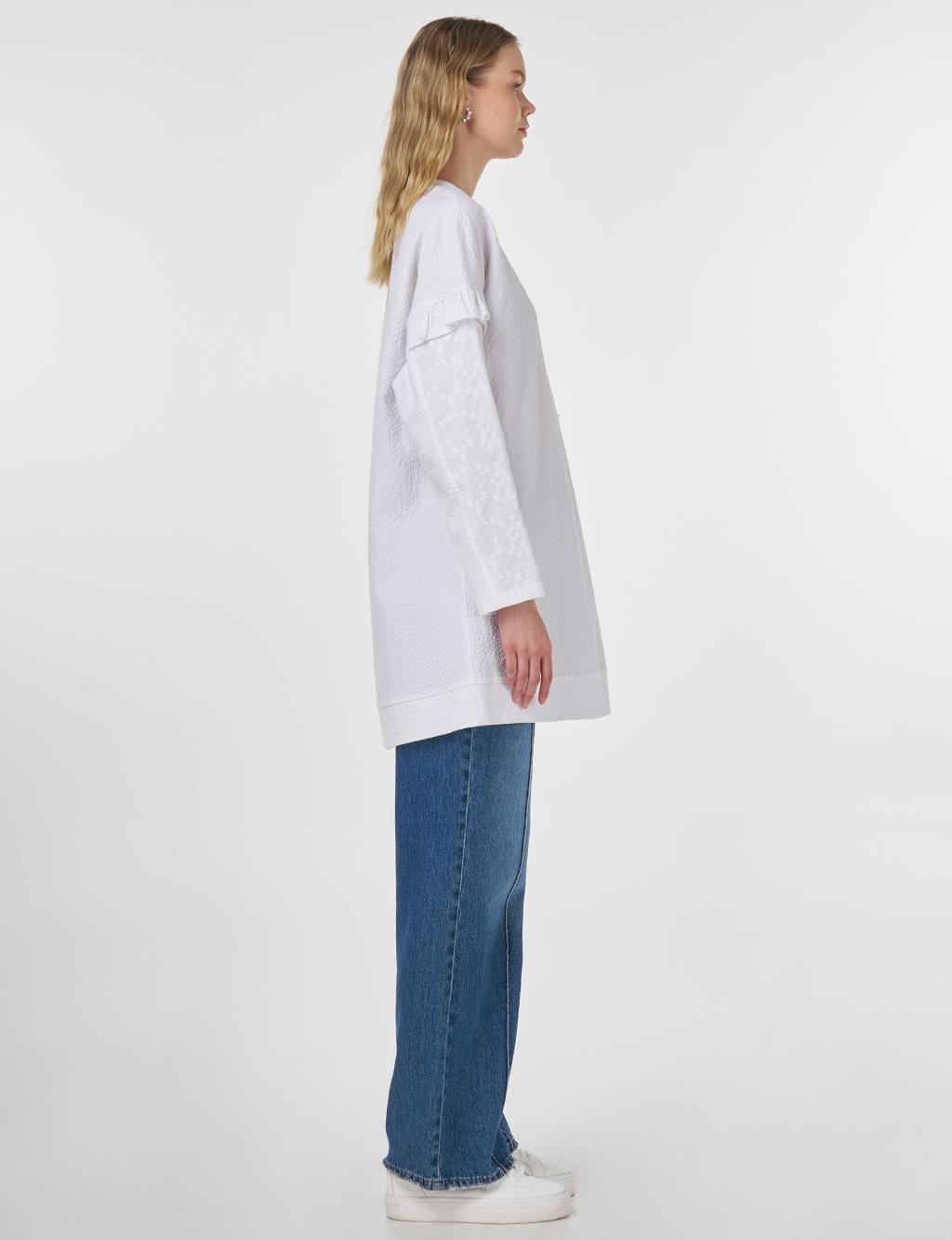 Ruffled Crinkled Sweatshirt Optical White