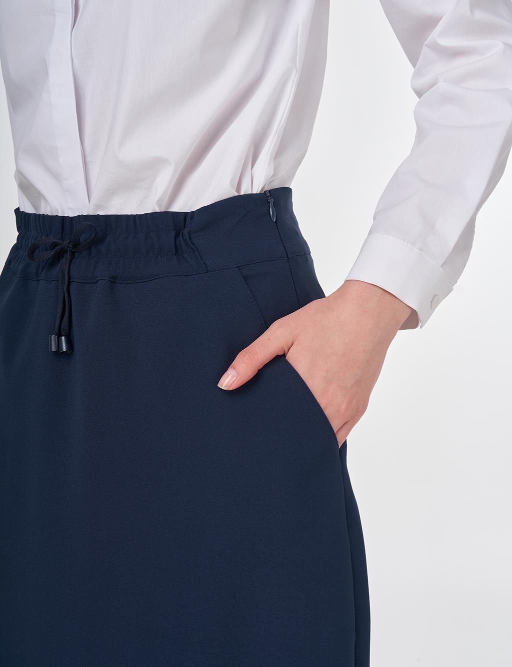 Lace-Up High-Waist Skirt Dark Navy 
