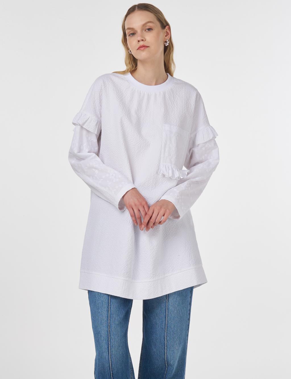 Ruffled Crinkled Sweatshirt Optical White