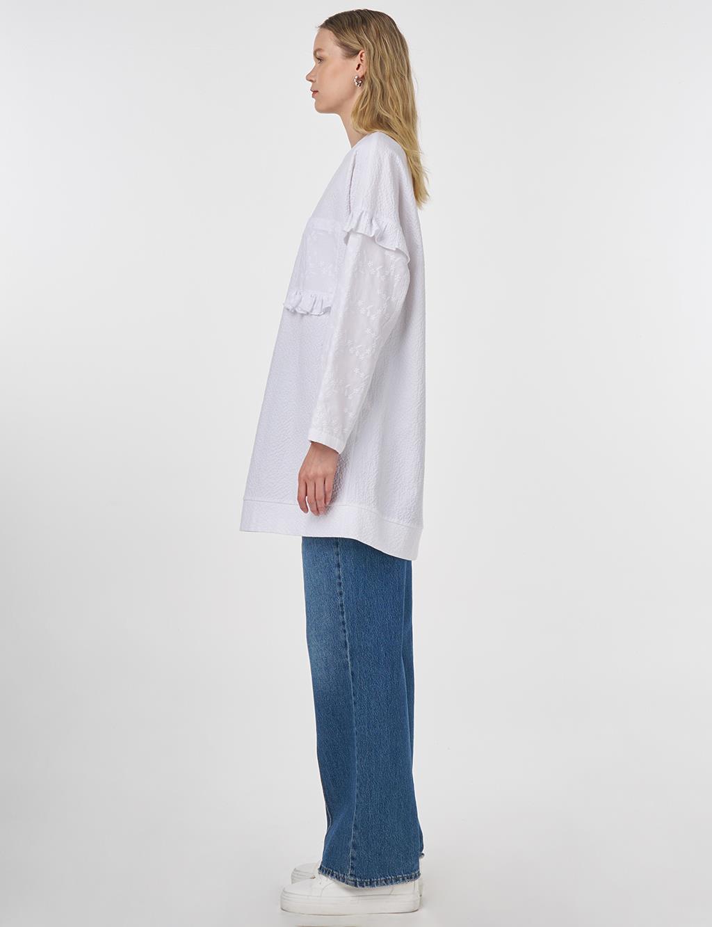 Ruffled Crinkled Sweatshirt Optical White