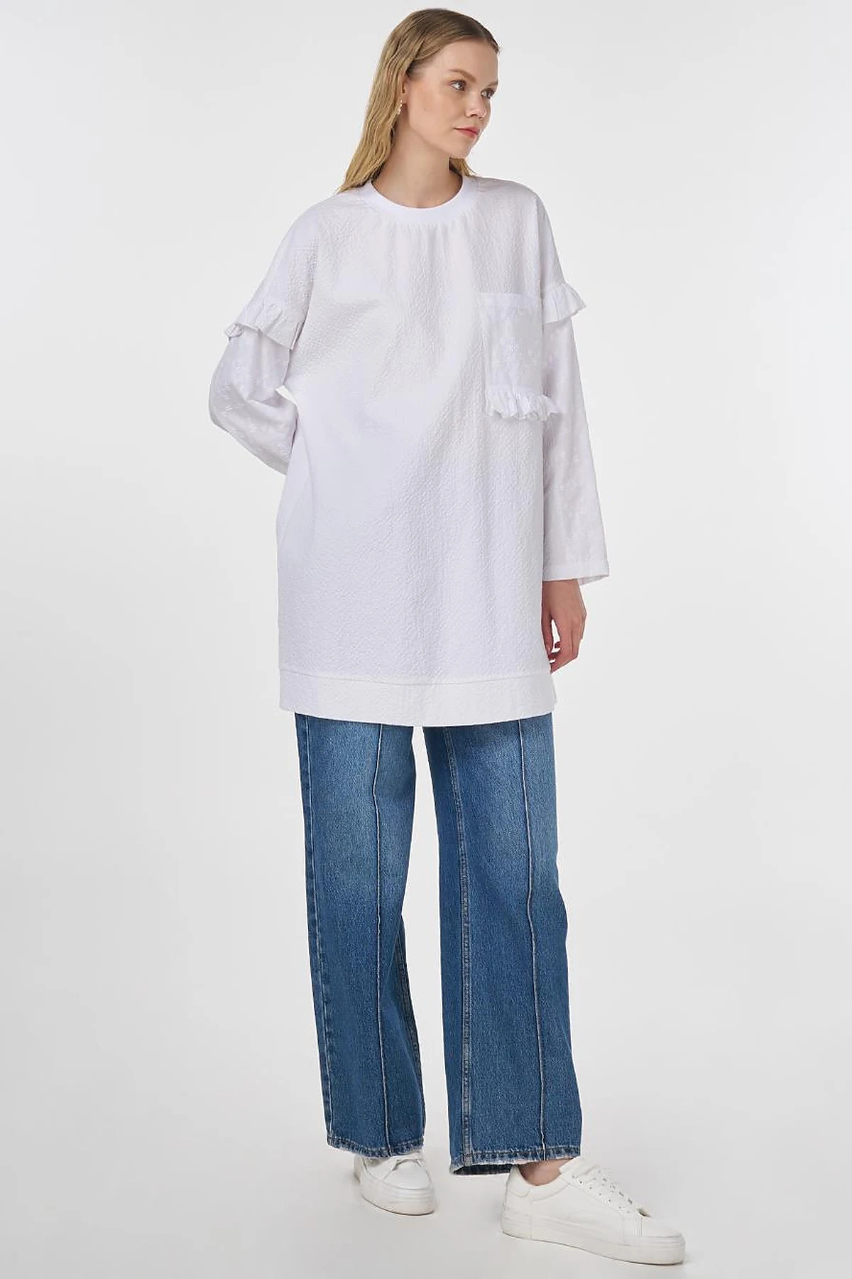 Ruffled Crinkled Sweatshirt Optical White