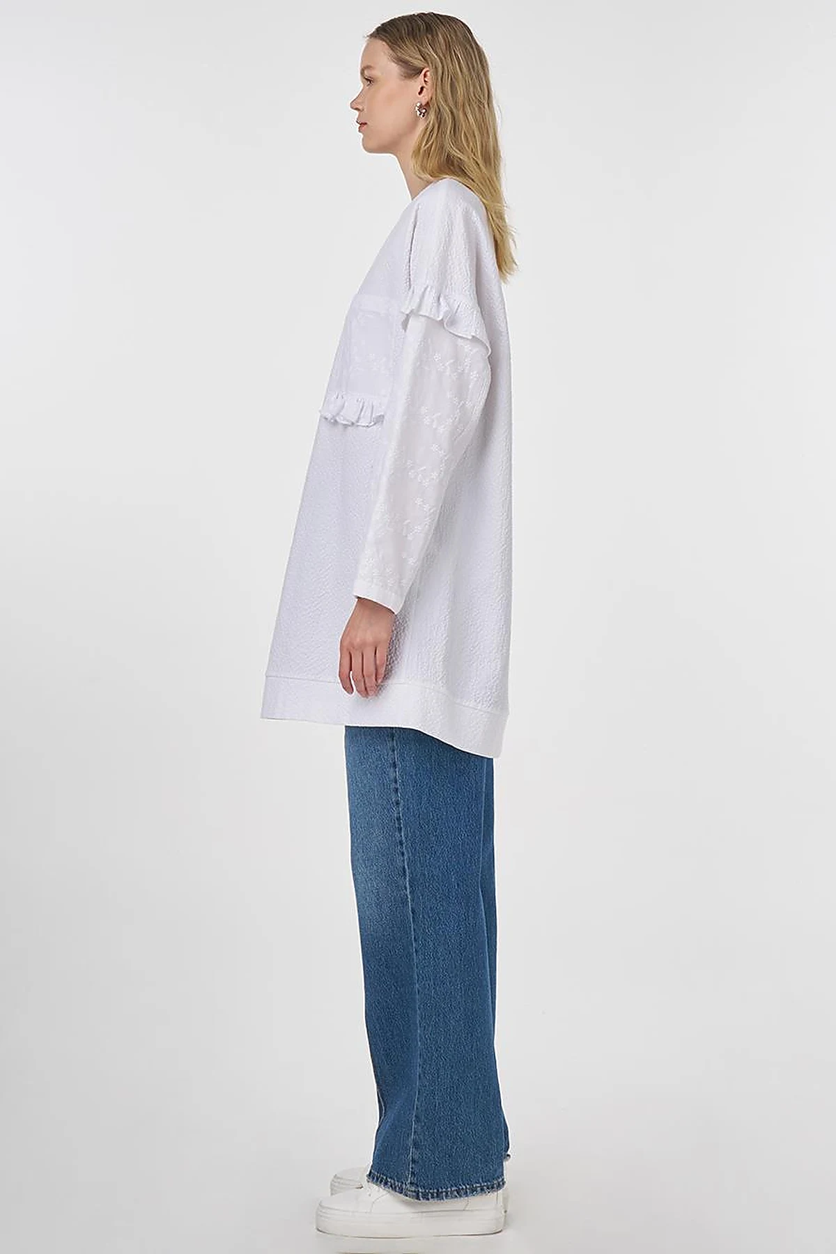 Ruffled Crinkled Sweatshirt Optical White