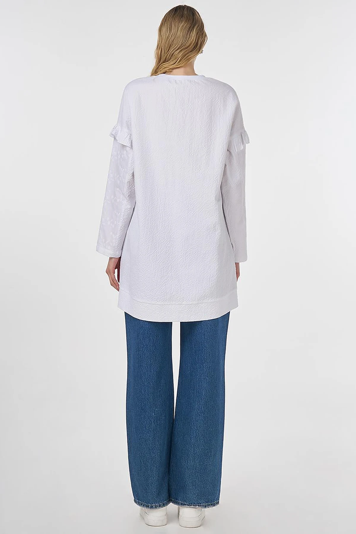 Ruffled Crinkled Sweatshirt Optical White