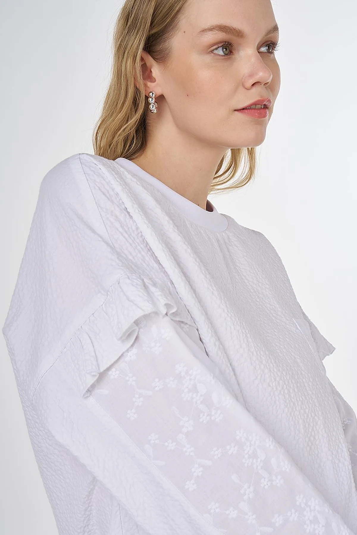 Ruffled Crinkled Sweatshirt Optical White