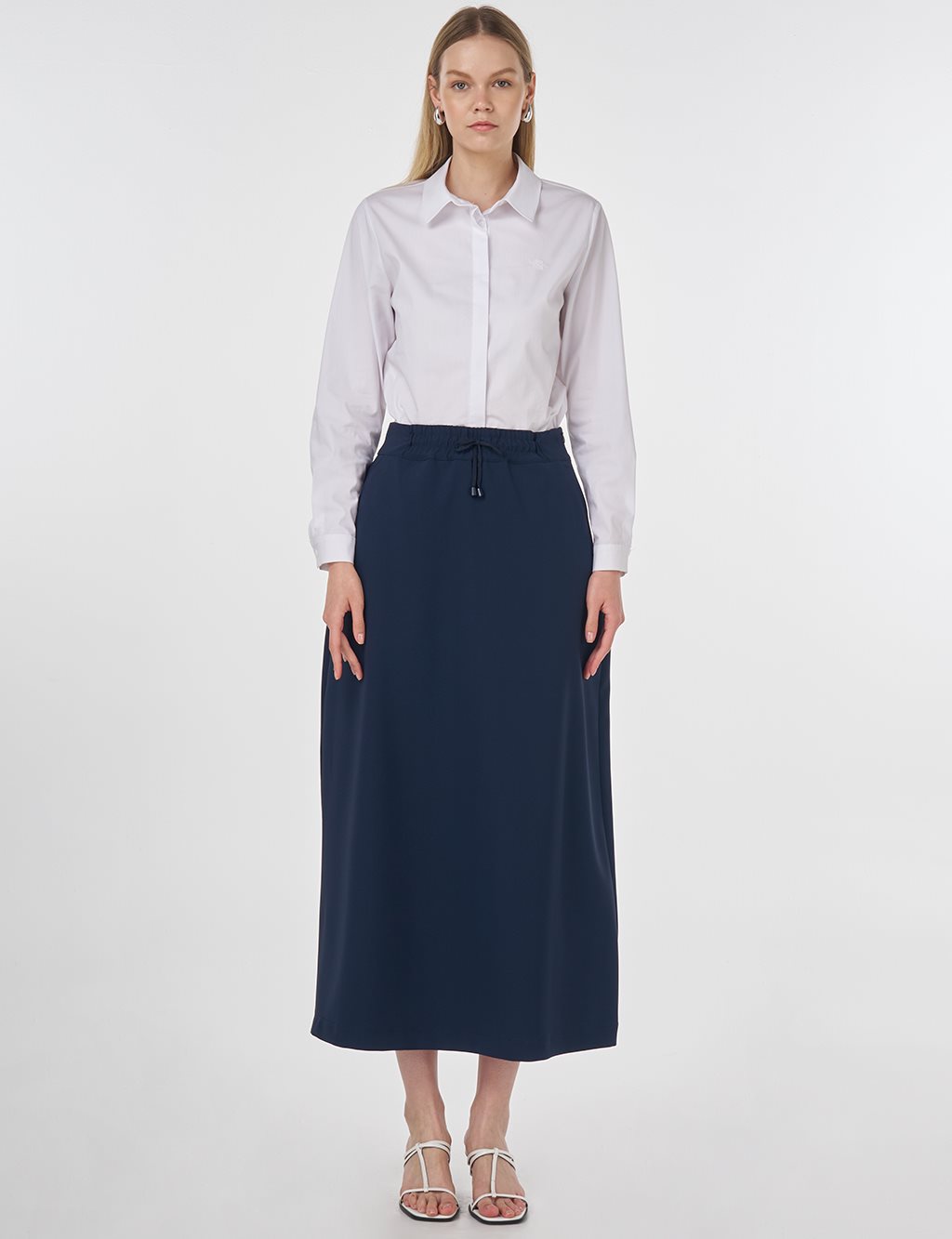 Lace-Up High-Waist Skirt Dark Navy 