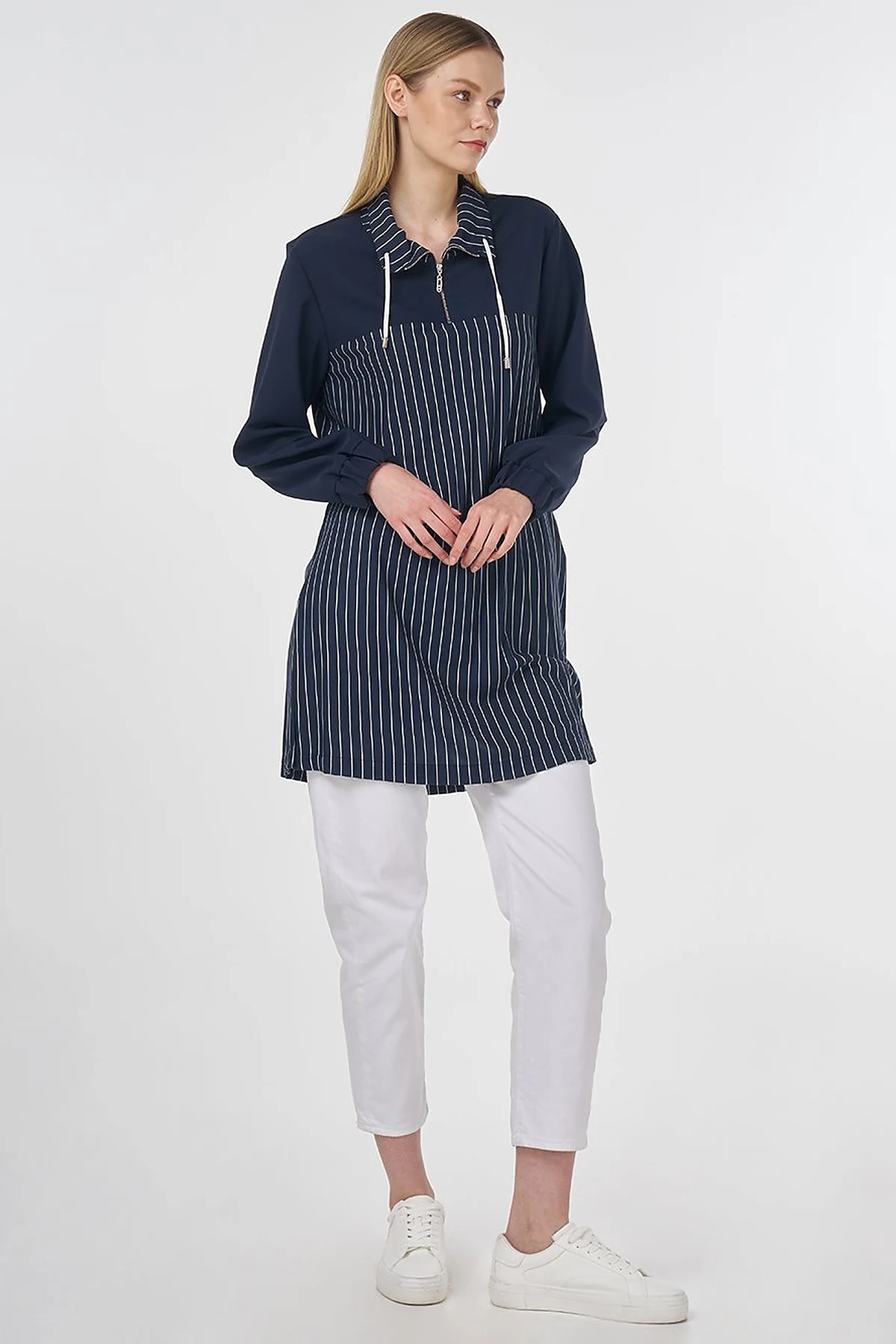 Striped Rayon Sweatshirt Dark Navy