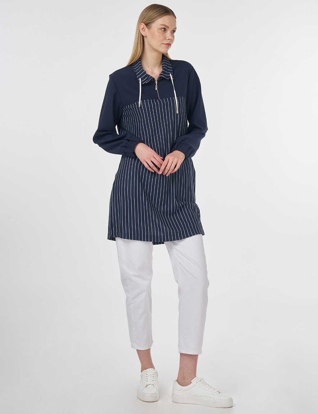 Striped Rayon Sweatshirt Dark Navy