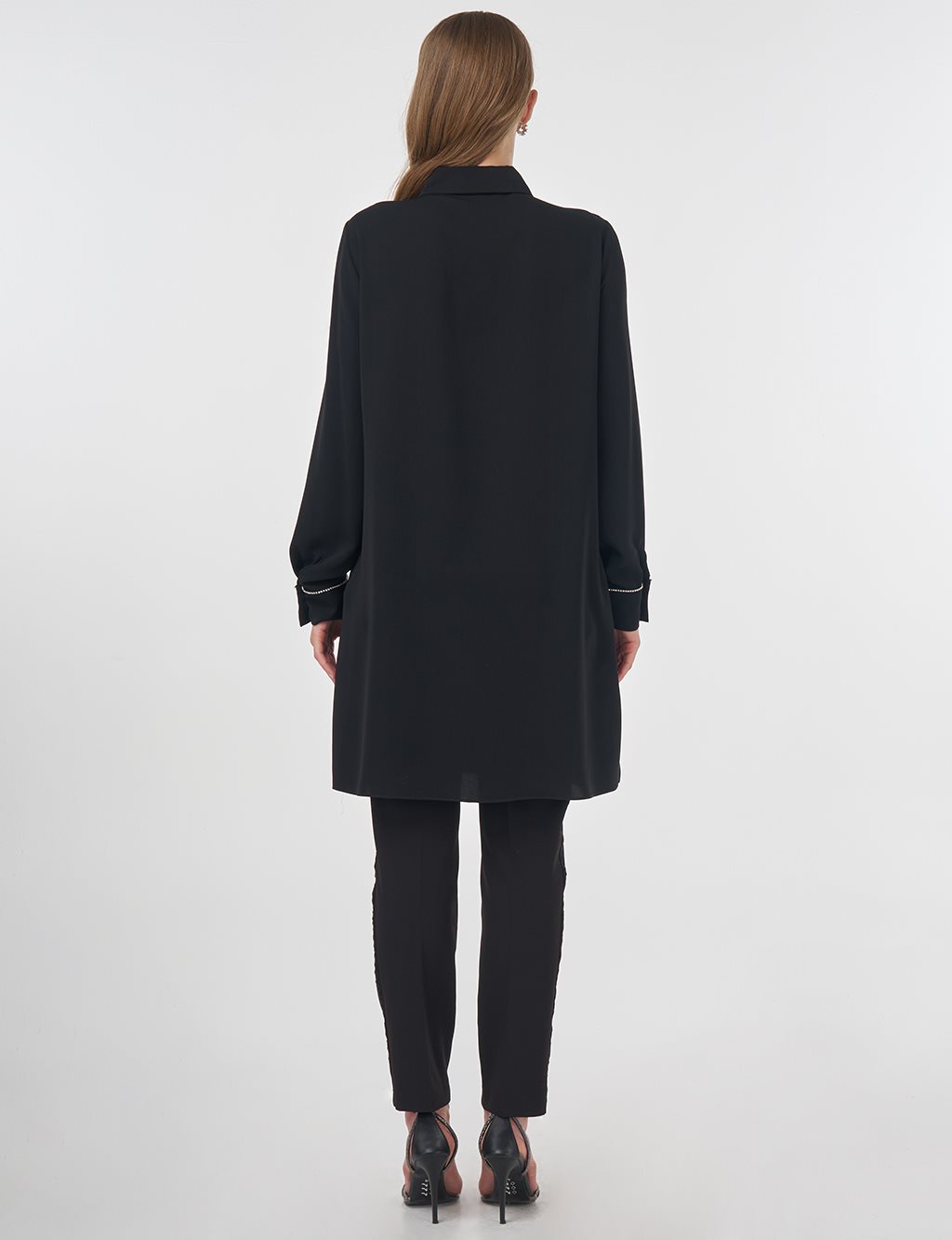 Chiffon Panel Embroidered Tunic Black
