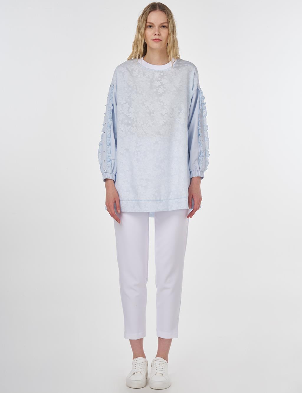 Floral Printed Ruffled Sweatshirt Blue 