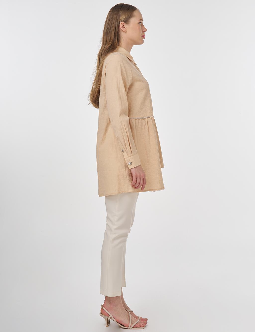 Cotton Tunic with Tulle Detail Beige