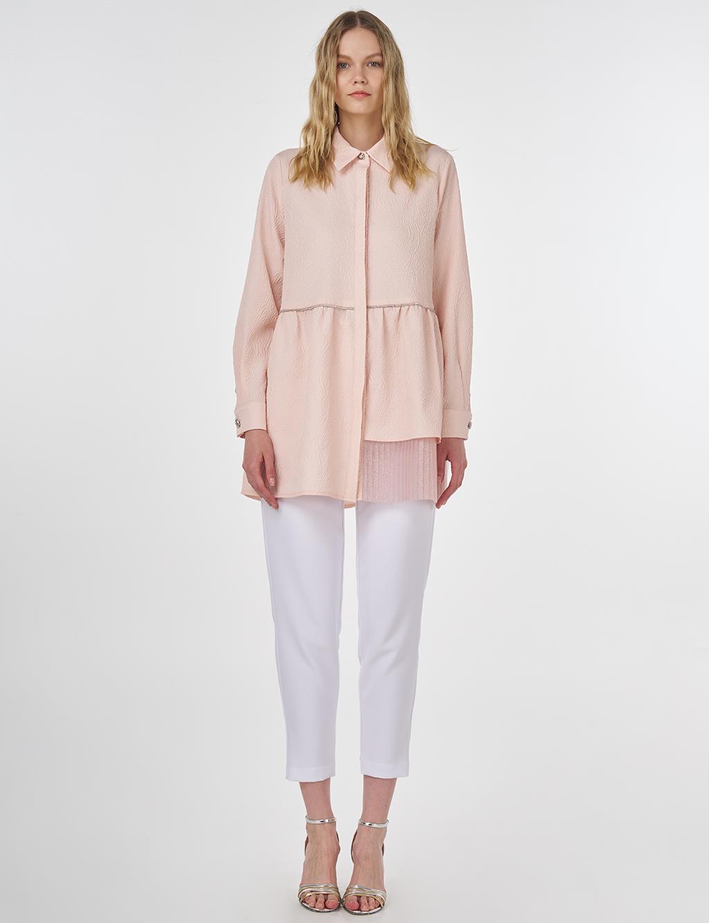 Crinkled Tunic with Tulle Detail Powder Pink