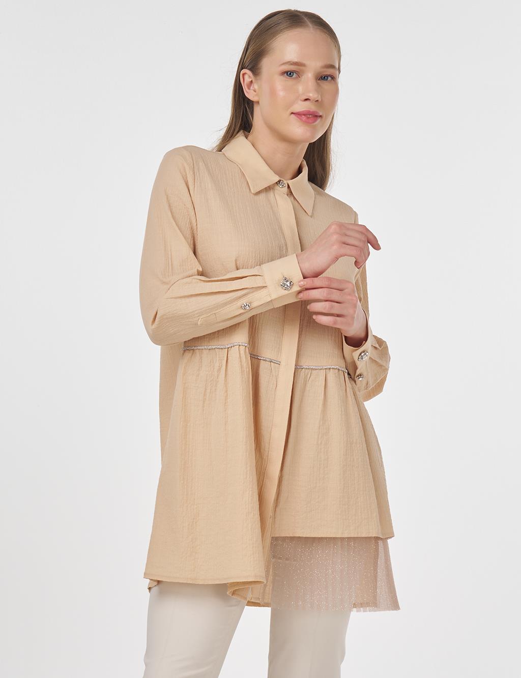 Cotton Tunic with Tulle Detail Beige