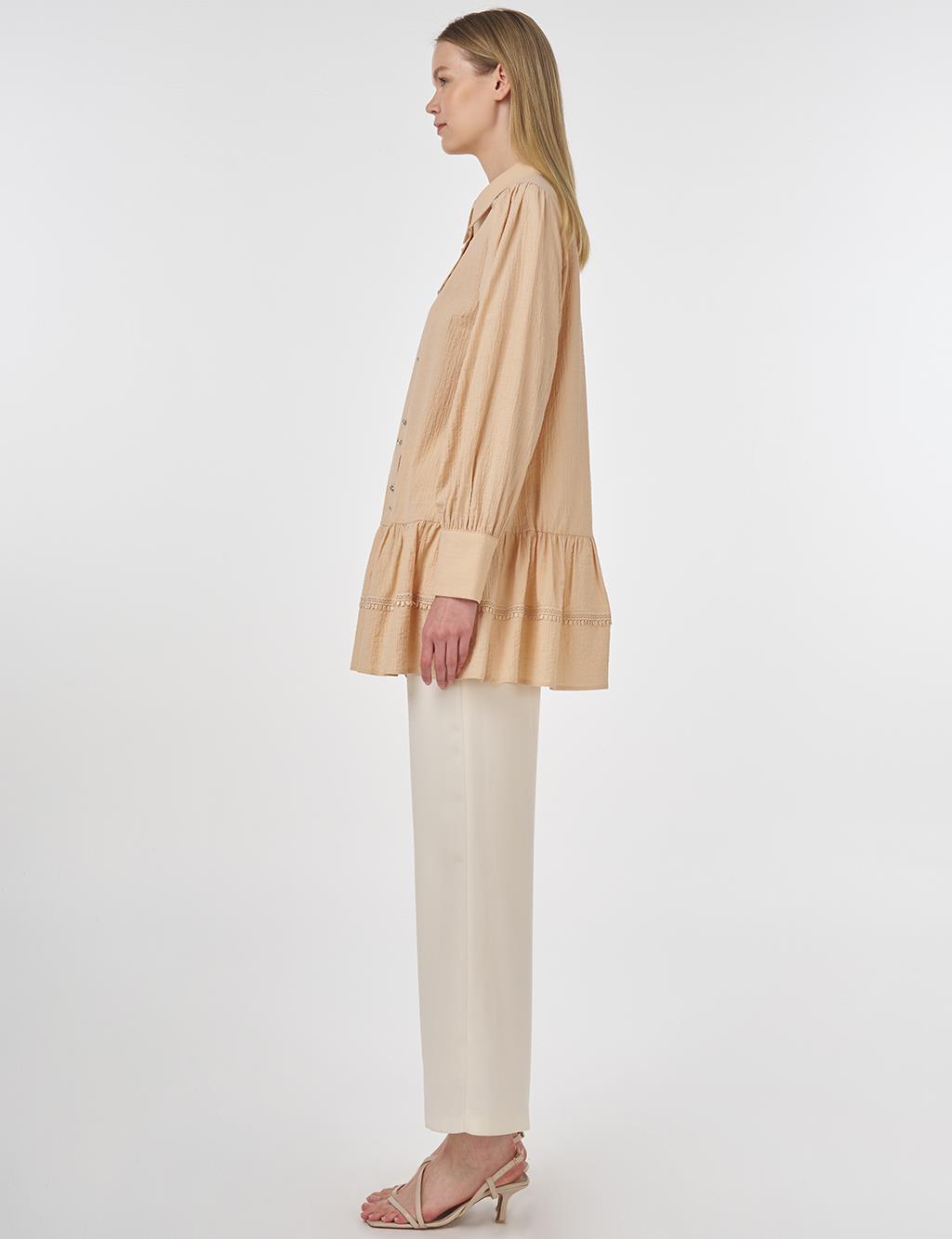 Textured Tunic with Stripe Details Beige