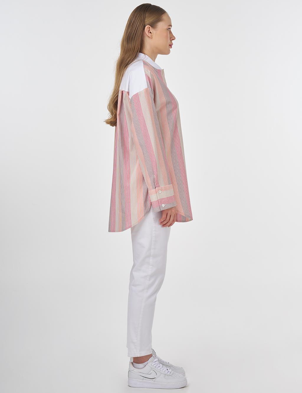 Striped Tunic with Wide Cuffs Terracotta