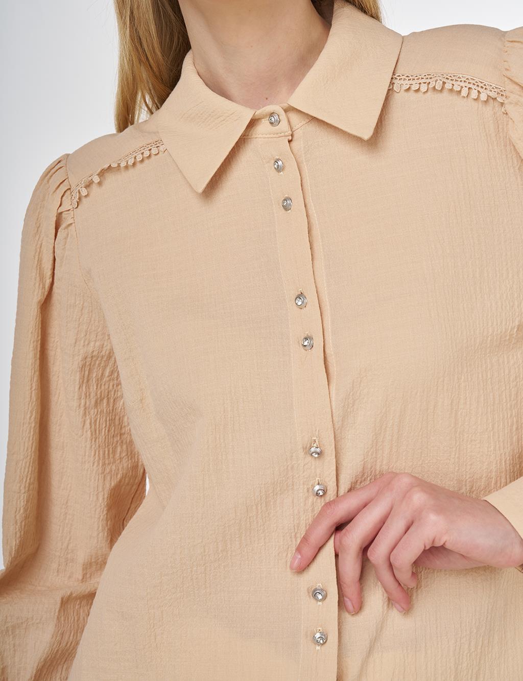 Textured Tunic with Stripe Details Beige