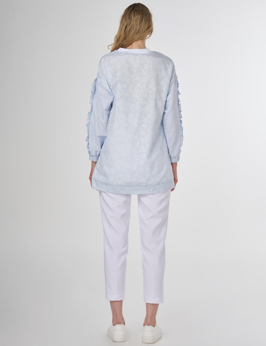 Floral Printed Ruffled Sweatshirt Blue 