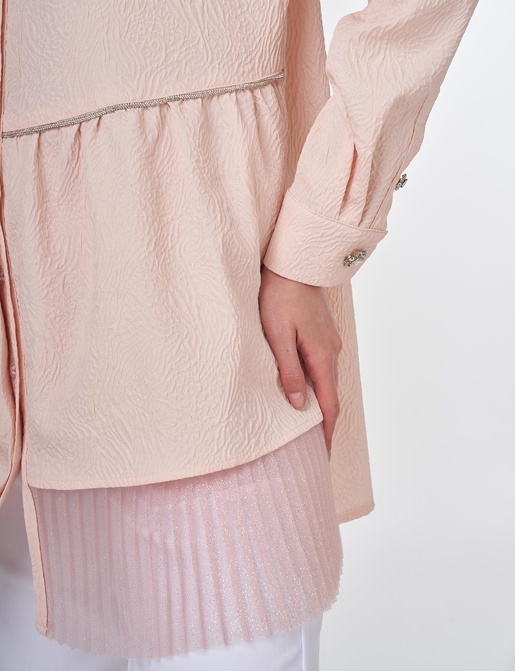 Crinkled Tunic with Tulle Detail Powder Pink