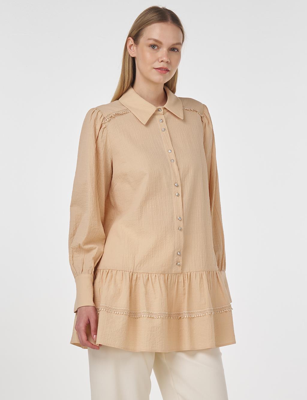 Textured Tunic with Stripe Details Beige