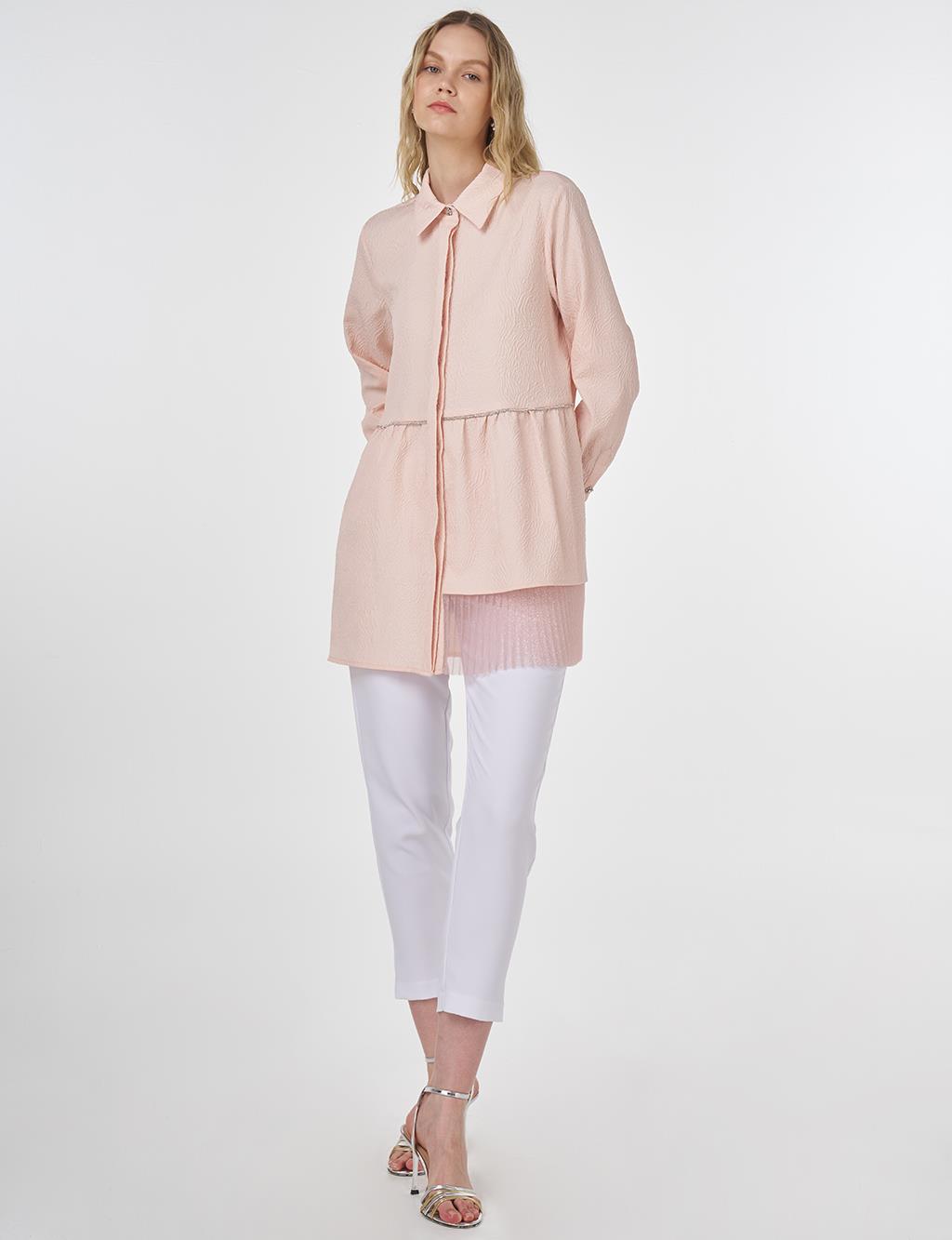 Crinkled Tunic with Tulle Detail Powder Pink