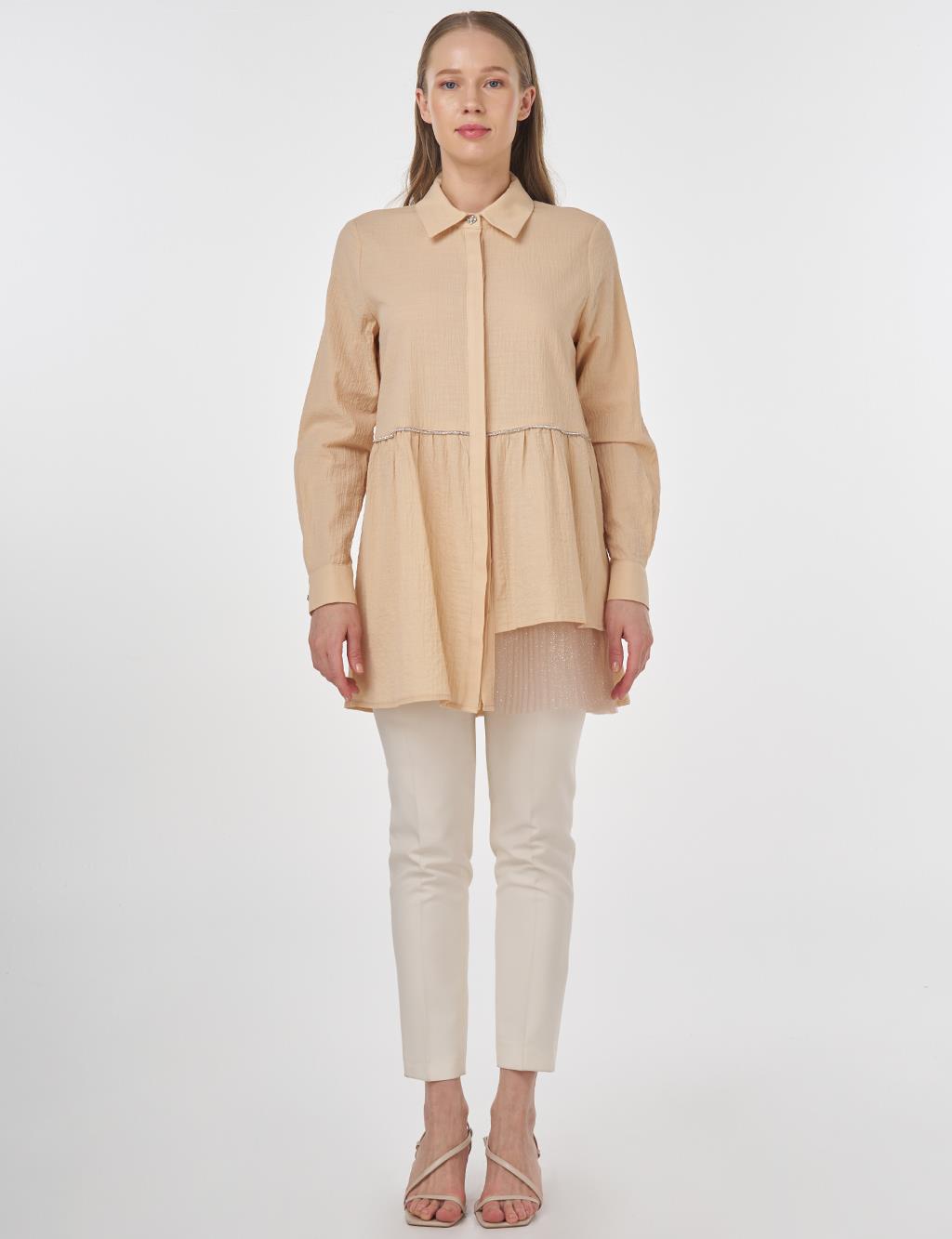 Cotton Tunic with Tulle Detail Beige