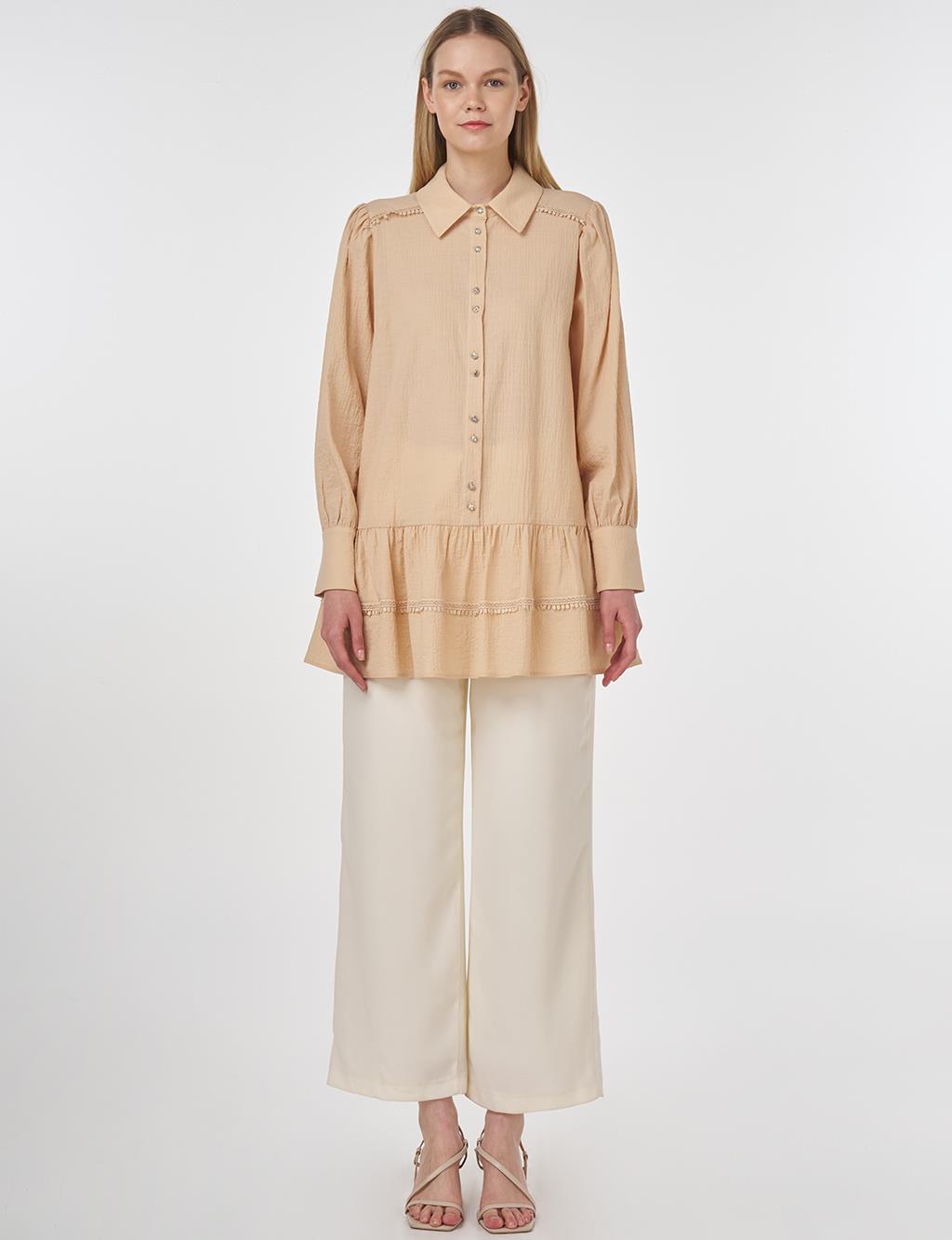 Textured Tunic with Stripe Details Beige
