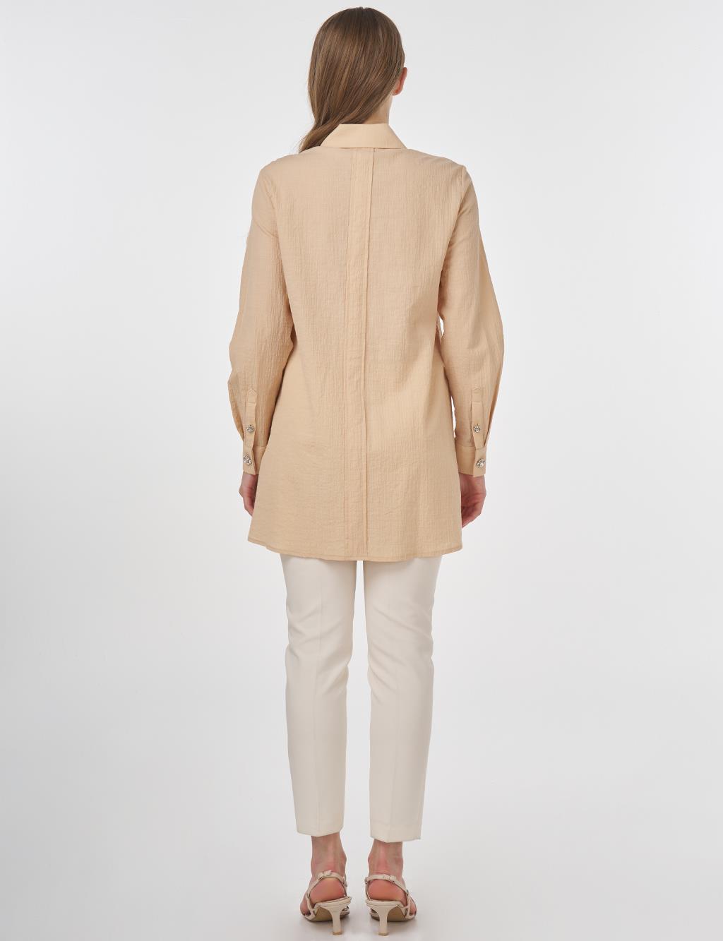 Cotton Tunic with Tulle Detail Beige
