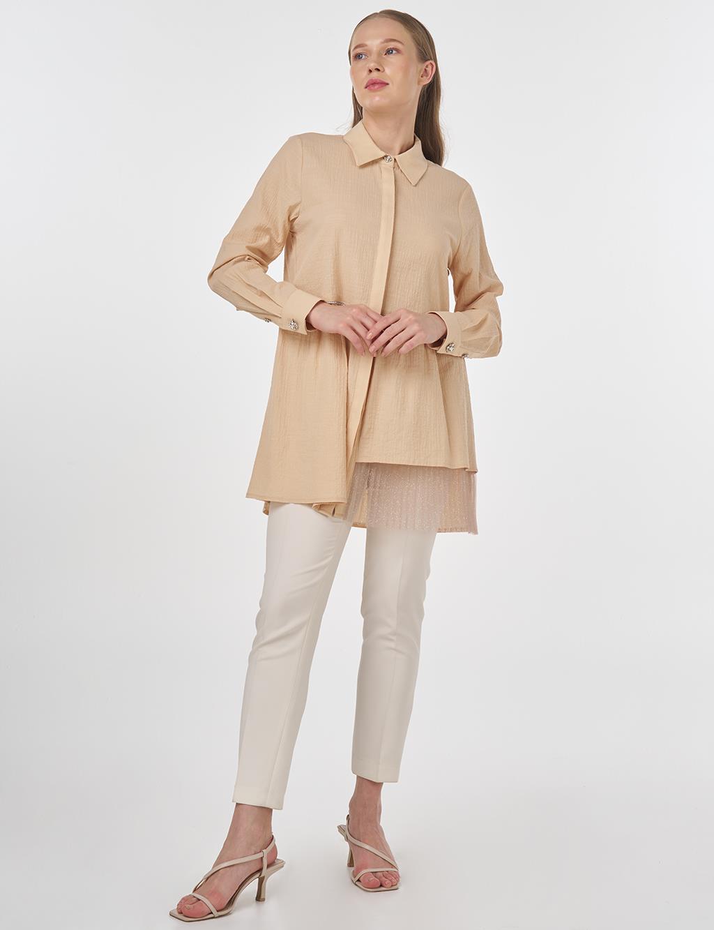 Cotton Tunic with Tulle Detail Beige