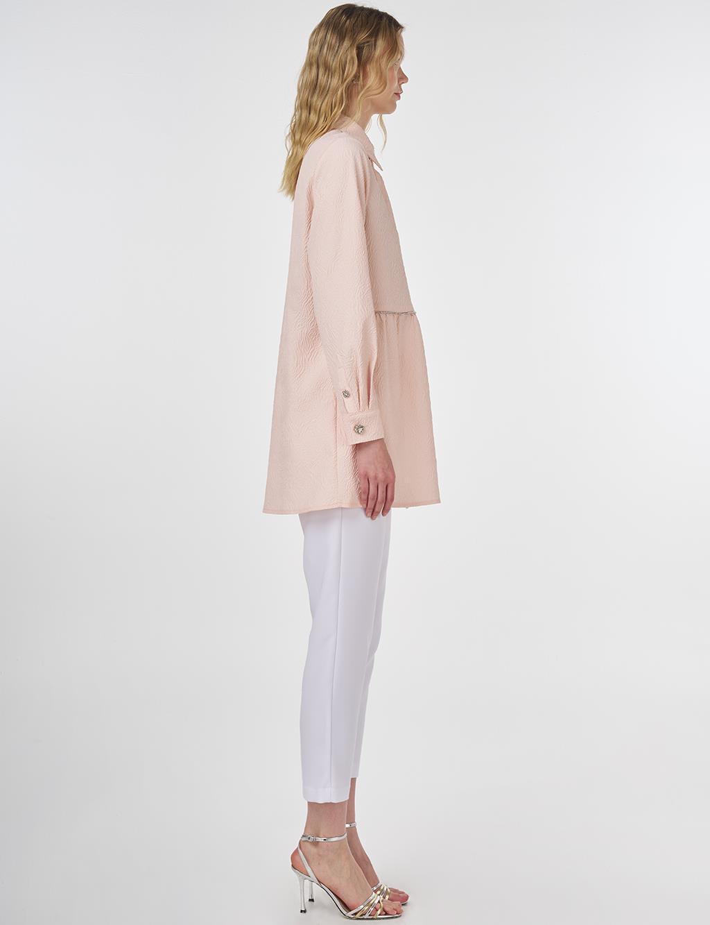 Crinkled Tunic with Tulle Detail Powder Pink