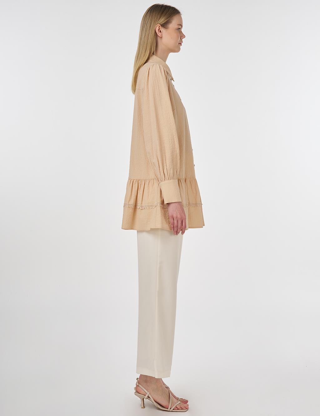 Textured Tunic with Stripe Details Beige