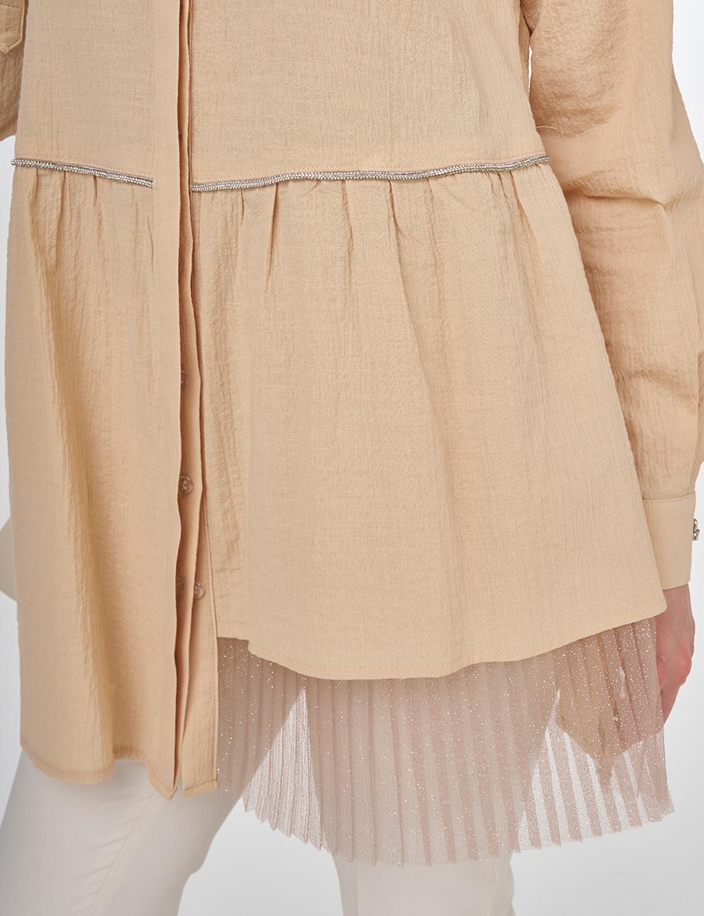 Cotton Tunic with Tulle Detail Beige