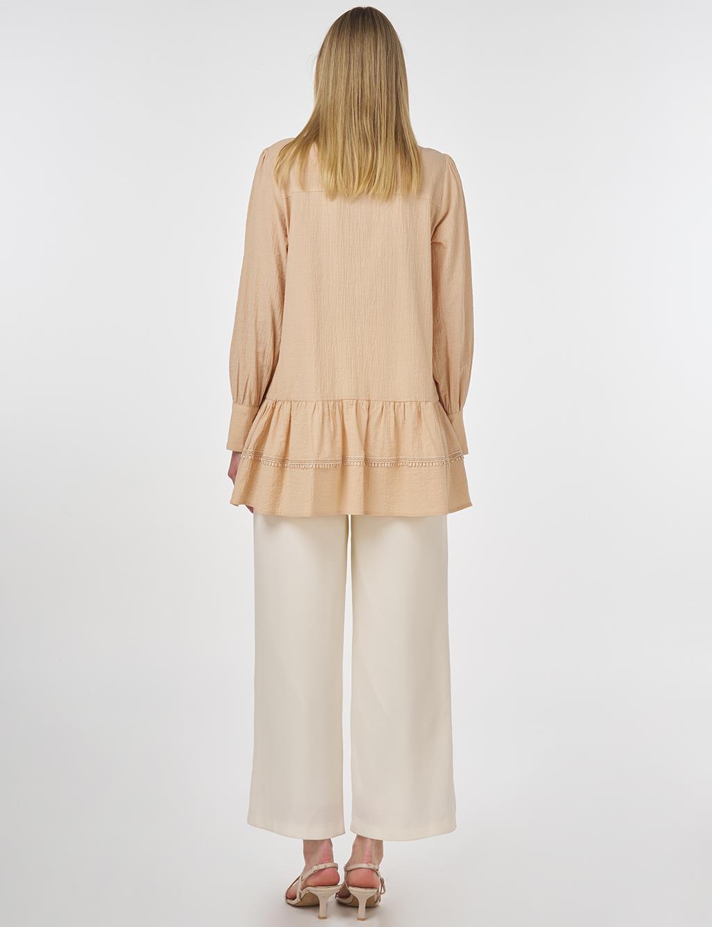Textured Tunic with Stripe Details Beige