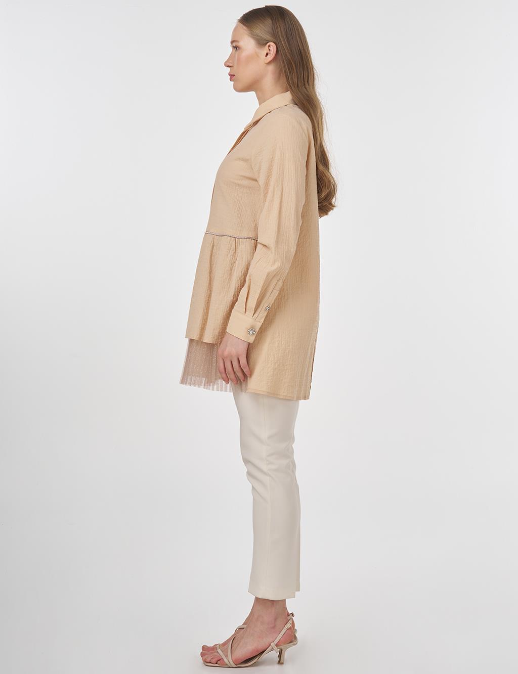 Cotton Tunic with Tulle Detail Beige