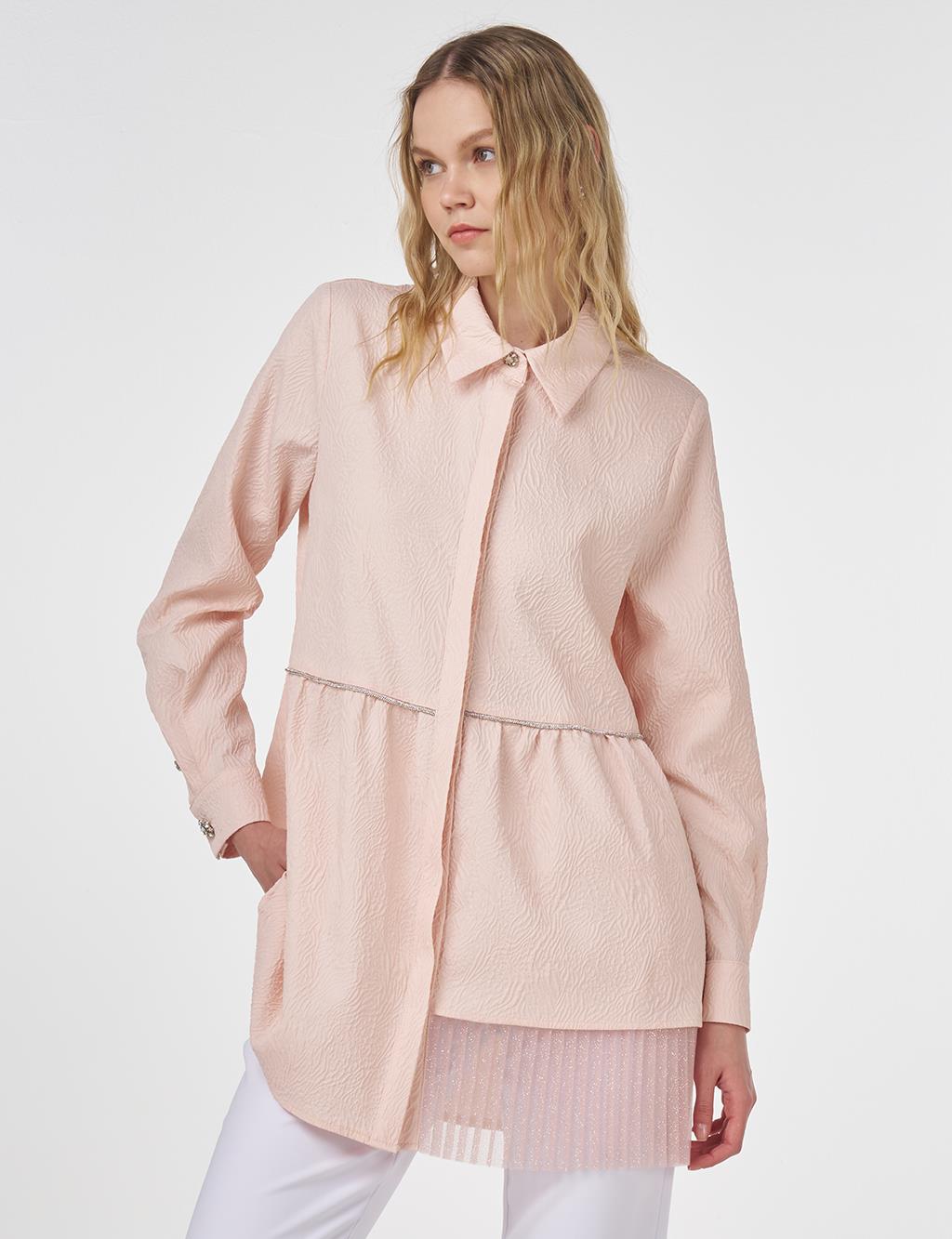 Crinkled Tunic with Tulle Detail Powder Pink