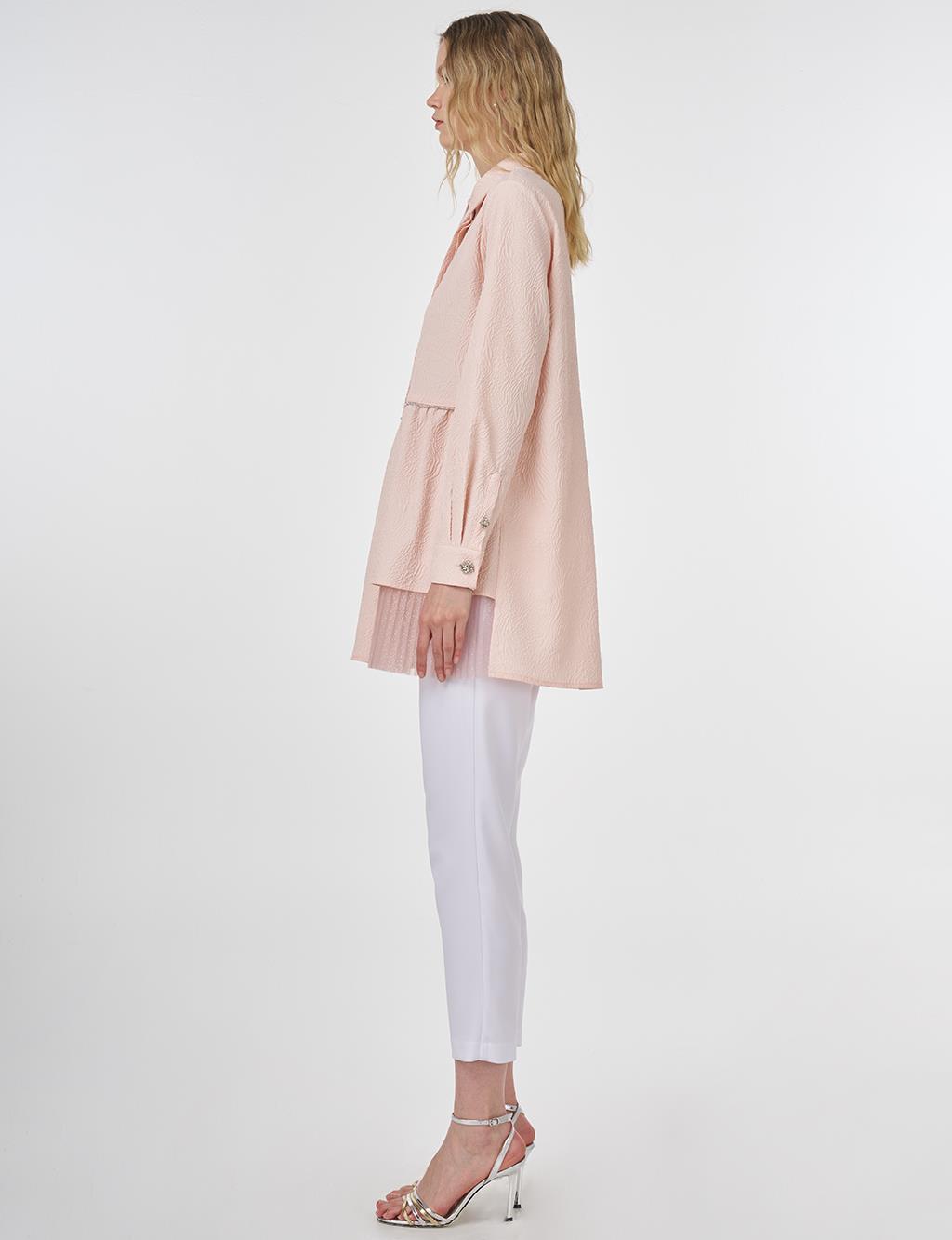 Crinkled Tunic with Tulle Detail Powder Pink