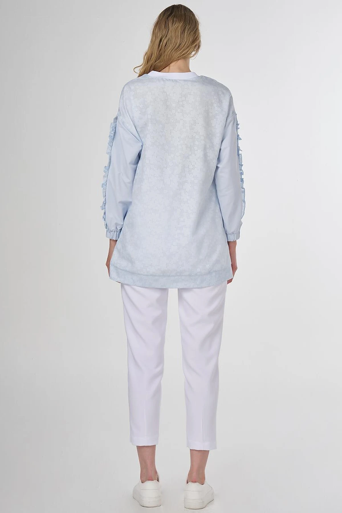 Floral Printed Ruffled Sweatshirt Blue 