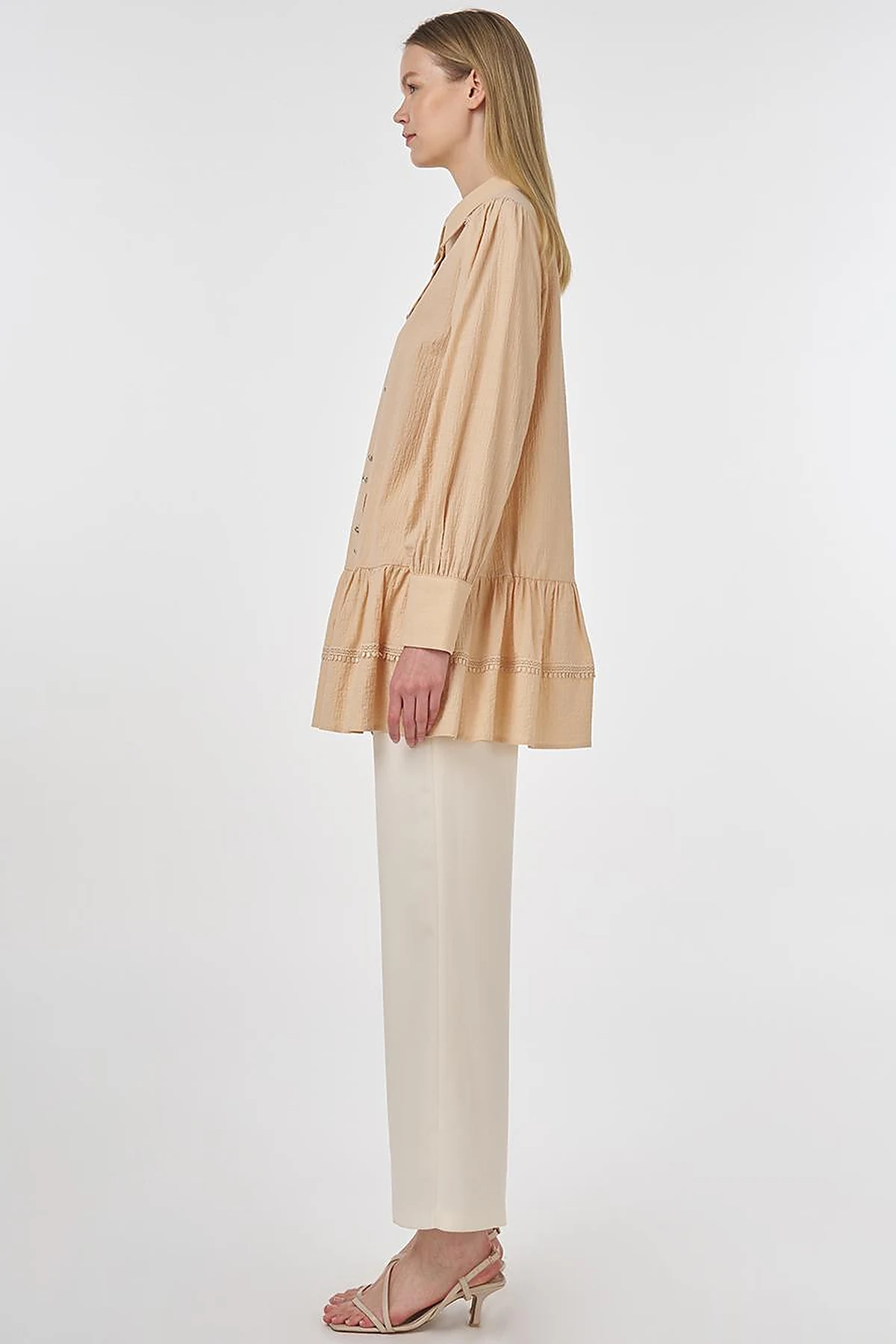 Textured Tunic with Stripe Details Beige