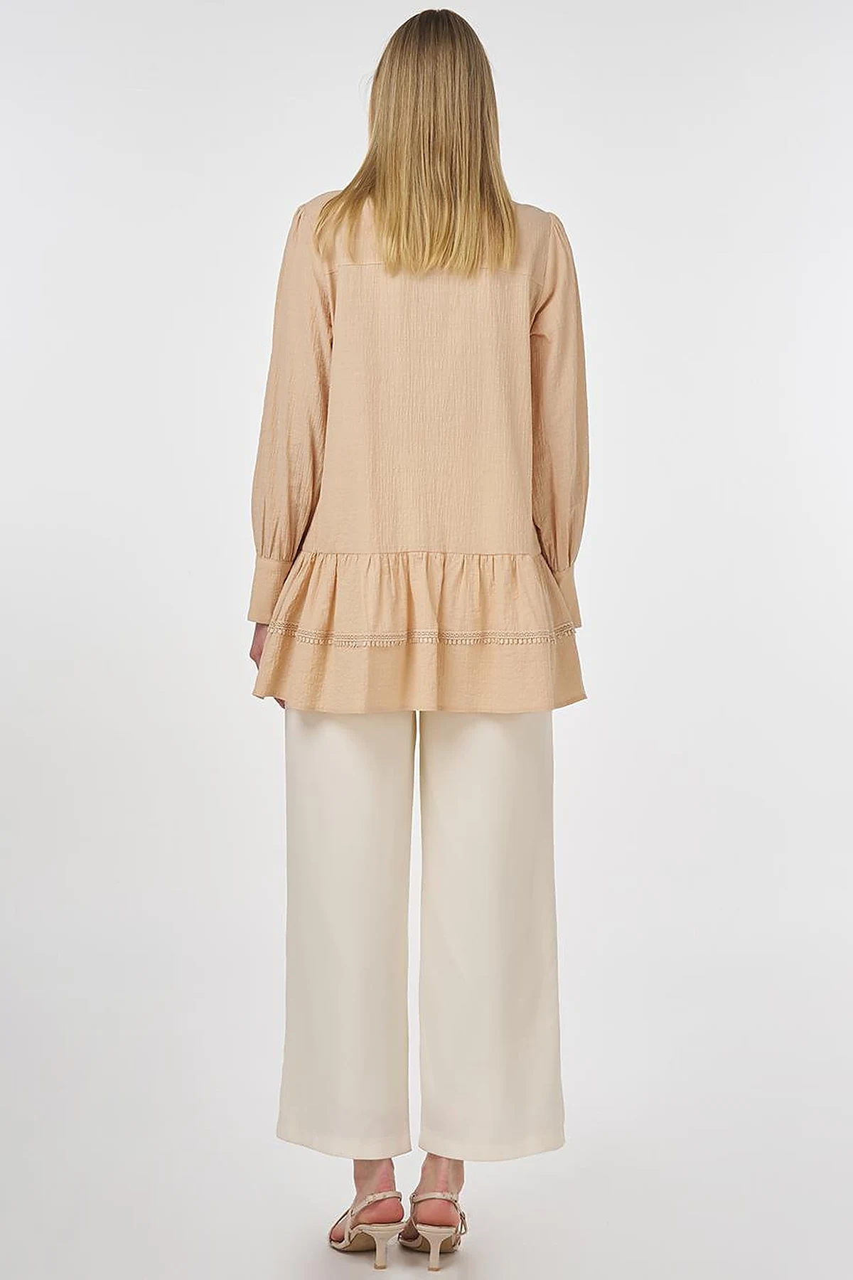 Textured Tunic with Stripe Details Beige