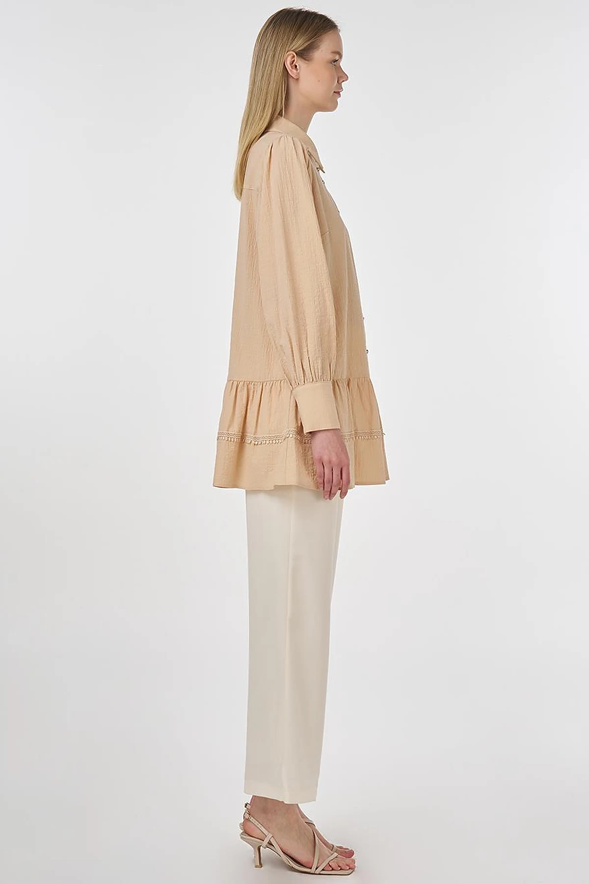 Textured Tunic with Stripe Details Beige