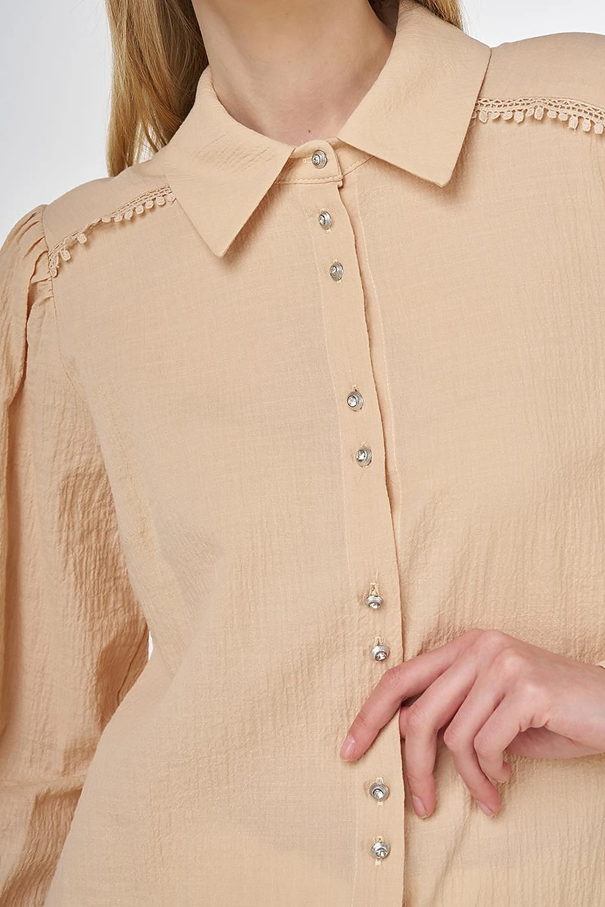 Textured Tunic with Stripe Details Beige