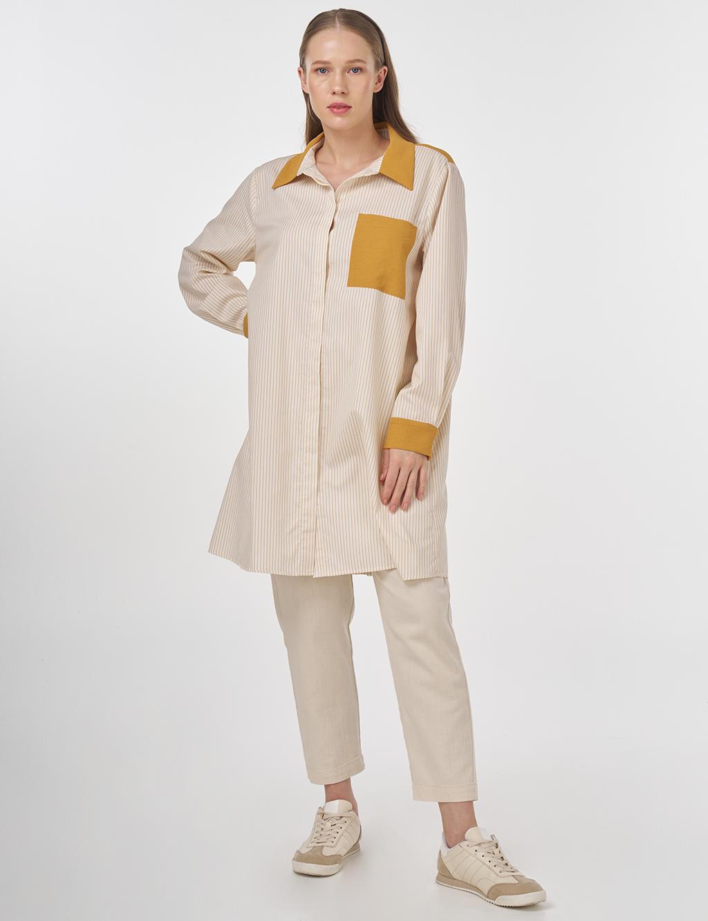 Striped Tunic with Fabric Panels Saffron