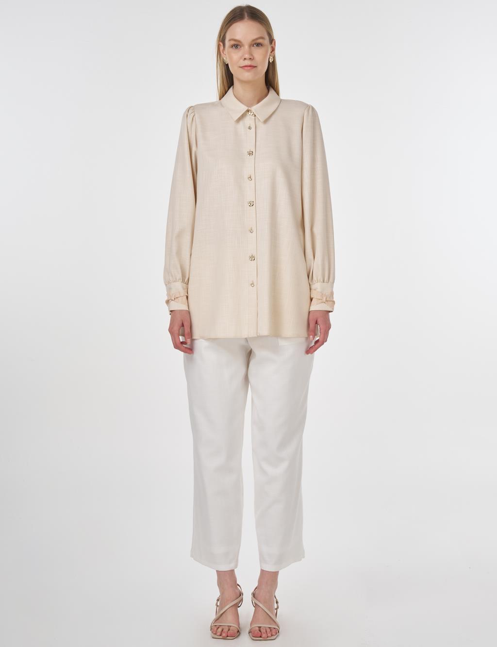 Shiny Buttoned Viscose Tunic Cream 