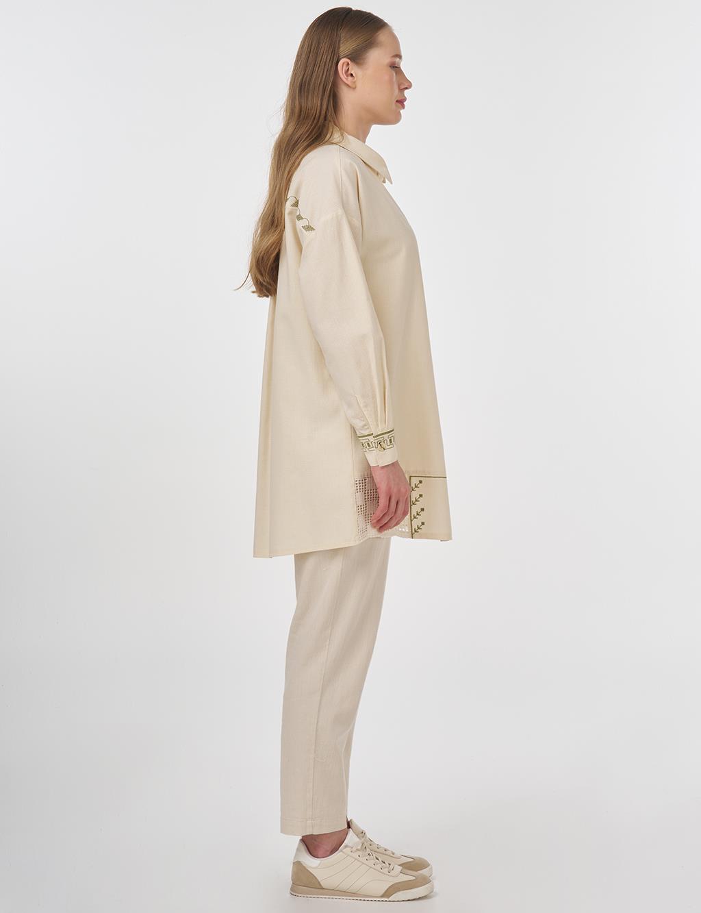 Etamin Embroidered Cotton Linen Tunic Cream